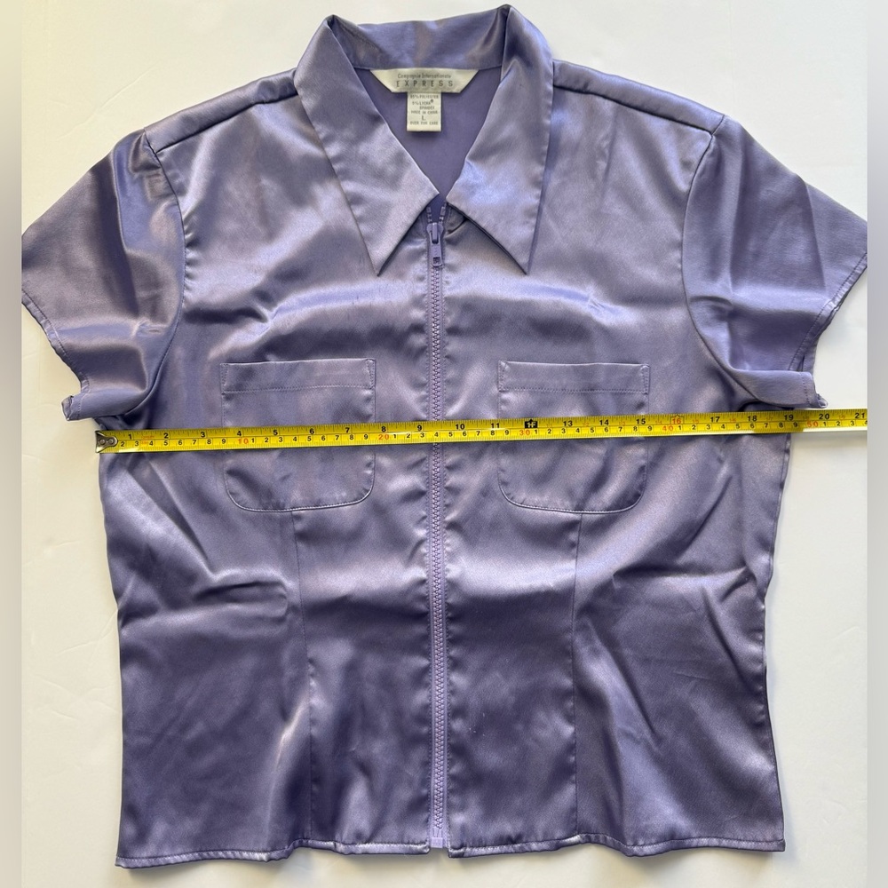 Vintage Express Satin Pointed Collar Zip Cropped Top Purple Size L - Picture 5 of 9